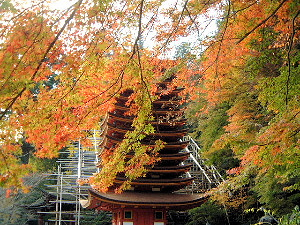 談山神社十三重塔と紅葉